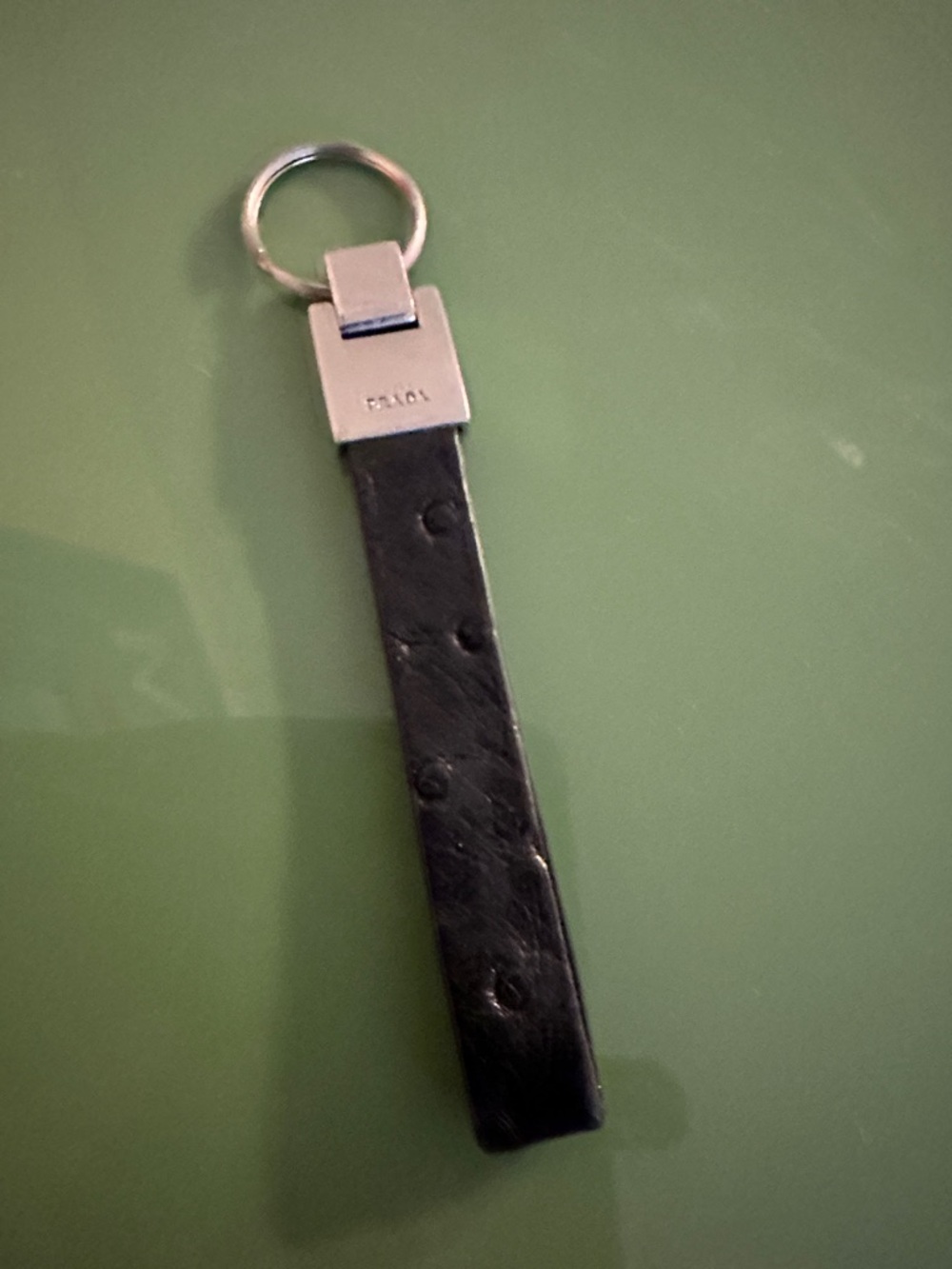 Prada Black Leather Strap Key Ring with Silver Hardware